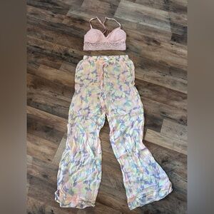 Pink Lace Bralette and Pastel Pants Set